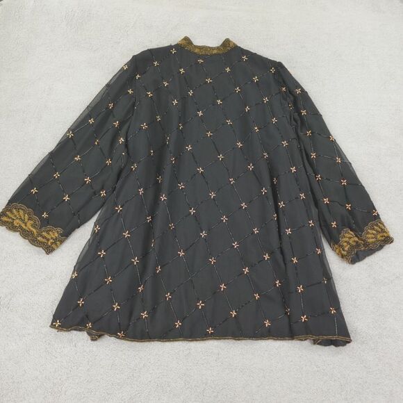 French Collizioni Beaded Jacket Womens Plus‎ 3X Black Gold Sequin Formal Party - Picture 2 of 16